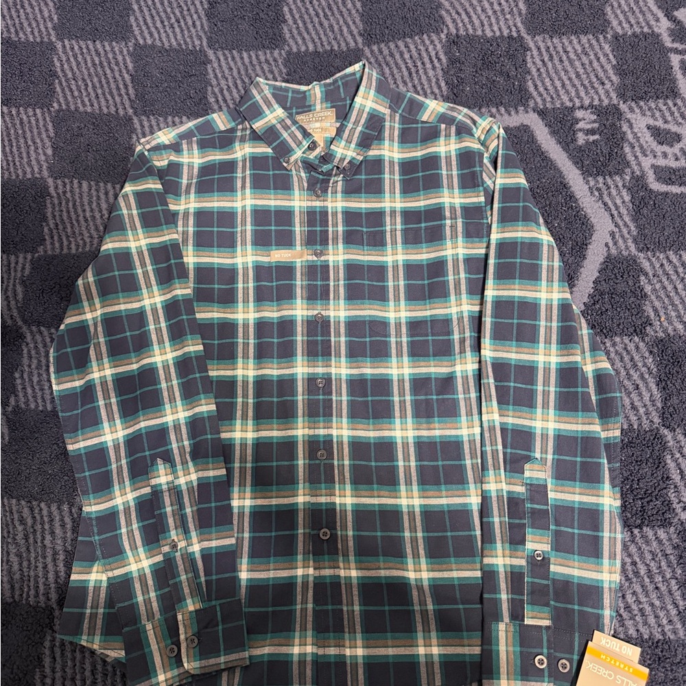 Falls Creek Teal and Navy Plaid Button Down Shirt